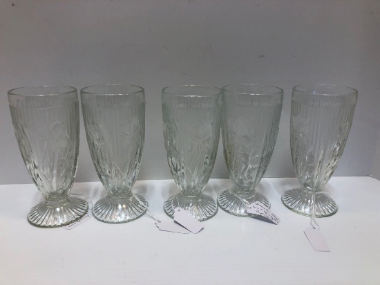 Jeanette glass iris and herringbone depression glass glasses