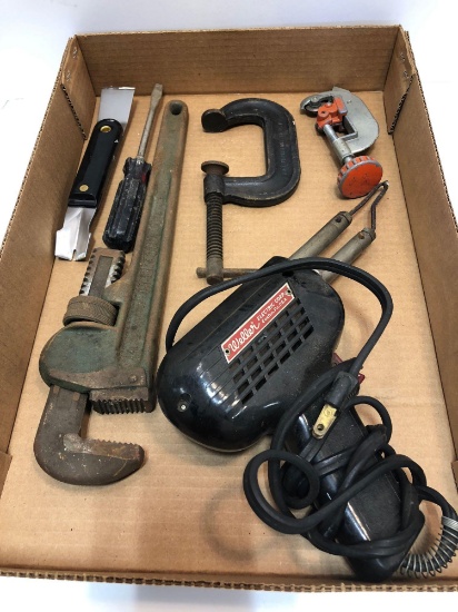 WELLER solder gun, C clamp, tube cutter,pipe wrench , more