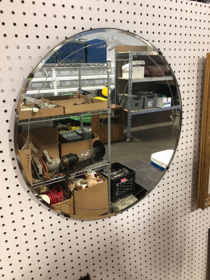 Round etched hanging mirror