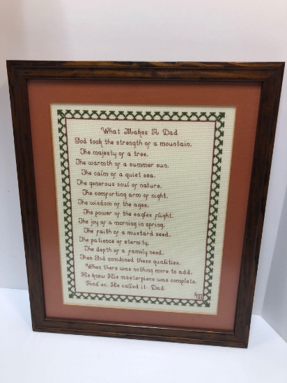 Framed/matted cross stitch "Dad"