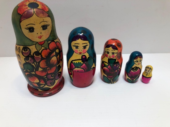 Vintage wooden family nesting doll set