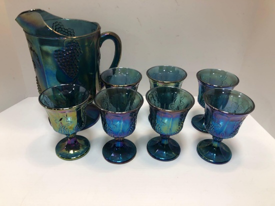 Carnival glass pitcher/matching goblets