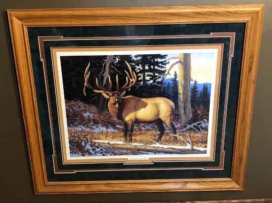 Framed/matted elk print Caution to the Wind (numbered 293/500;signed Brent R.Todd)