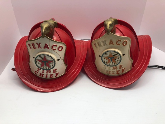 2- plastic TEXACO FIRE CHIEF helmets