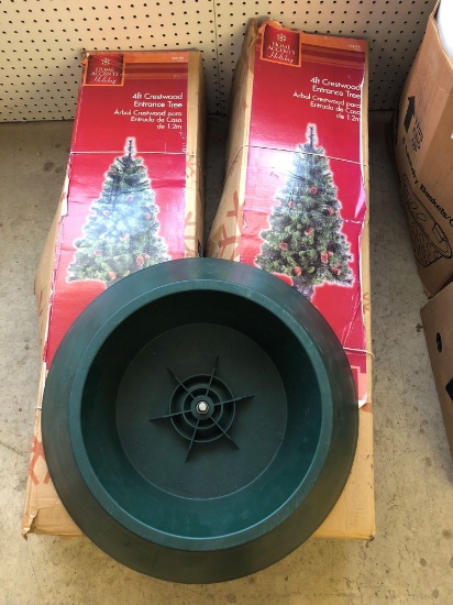 2- 4' Crestwood entrance Christmas trees,Christmas tree stand