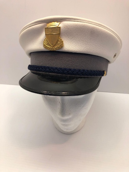 Vintage obsolete SWISS LAUSANNE POLICE visor hat/insignia and blue braid