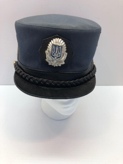 Rare UKRAINE TRAFFIC UNIT POLICE visor hat/metal insignia and leather braid