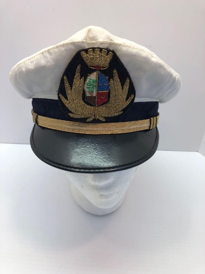 ITALIAN POLICE visor hat/insignia and leather band(City of Genoa;Lieutenant Rank)