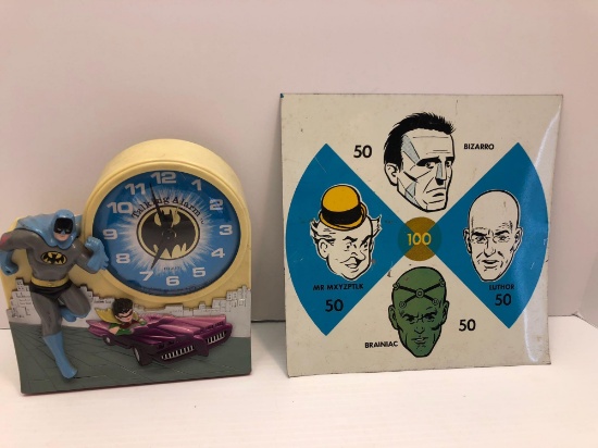 EQUITY BATMAN & ROBIN talking alarm clock,tin villain target