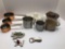 Vintage kitchen ware(copper measure cups/handles,milk glass juicer,JELLO molds,tin cups,enamel