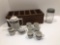 Vintage JUMBO PEANUT BUTTER jar/zinc lid,handcrafted wooden divided box,miniature tea set