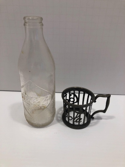 Vintage COCA COLA bottle,vintage COCA COLA pewter Dixie cup holder