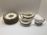 PARAGON FINE CHINA Paisley pattern(12-plates,teapot,creamer/sugar bowl)(matches lots 155,156,157)