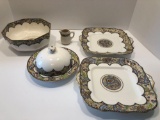 PARAGON FINE CHINA Paisley pattern(2- serving plates,covered butter dish,creamer,serving bowl