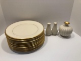 LENOX CHINA ETERNAL pattern(12-dinner plates,salt/pepper shakers,vase)(matches lots