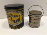 Vintage KRISP KRUNCH PEANUT BUTTER advertising tin,vintage FRONTENAG PEANUT BUTTER advertising tin