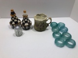 Vintage Glass napkin rings,NIPPON tea cup/with bag holder,sugar bowl/spoon,salt/pepper shakers