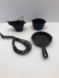 Miniature cast pot,miniature cast coal bucket/shovel,vintage ECLISPE stove top lift,cast iron