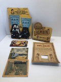 Vintage COLLAR STAYS advertising display,CHANDLERS ASPIRIN advertising,ANGL-SALVE advertising,more