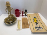 Vintage MR PEANUT LOT(bank,red cup,salt shakers,serving bowls,toothbrush,bag)