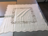 Antique embroidered linen table cloth(approximately 39x39)