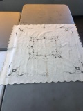 Antique embroidered linen dresser cloth(approximately 31x31)