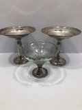 2-vintage STERLING SILVER footed bowls,vintage STERLING SILVER and glass footed bowl
