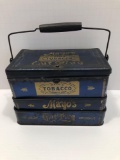Vintage MAYO'S TOBACCO advertising Tin Collapsible Lunch Box Style/bail handle