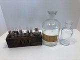 Vintage chemist/doctors bottles and vials with wooden holder(can not ship liquids and chemicals)
