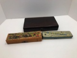 Vintage wooden keepsake box, vintage wooden pencil box, vintage WALLACE tin/litho pencil box