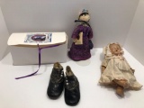 Antique doll,antique baby/child's shoes,Grandma Beaver doll