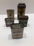 Vintage collectible spice and powder tins