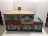 Vintage 1940's-50's~ T.Cohn Inc.~ Tin Litho Large Metal Two Story Doll House w/Patio