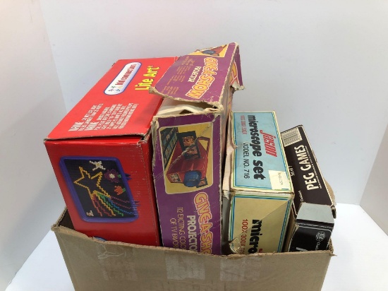 Vintage LITE ART game, vintage toy projector, vintage toy microscope,peg games