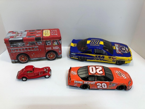 Toy cars,NASCAR tin/trading cards,tin/litho Fire truck bank