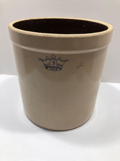 Robinson Ransbottom Pottery Stoneware Crock Blue 3 Gallon Crown U.S.A