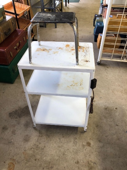 Vintage aluminum rolling cart,step stool