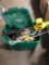 Electric hedge trimmer(on/off button broke),water hoses,sprinklers,more/tote and lid