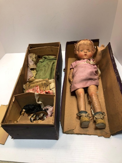 Antique doll baby/original box and accessories