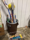 Trash cans,wire basket,mops,dusters,dustpan,grab bar,more