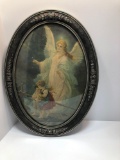 Vintage oval frame/convex glass Angel picture