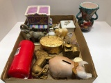 Vase,knickknacks,piggy bank,cast iron lion bank,more