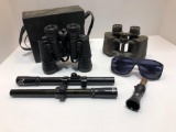 TASCO 7x35 binoculars,vintage AUGUST-SCHULZ 6x30 binoculars,PRIMOS crow call, vintage GLENFIELD 4x15
