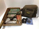 AWP tool belt,tape measure,rasp,brace drill,channel lock pliers,stapler,sockets