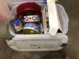 Extension cord reel,tins,Christmas decorations/tote and lid