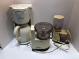 Coffeemaker,Hamilton Beach food processor,Braun coffee grinder