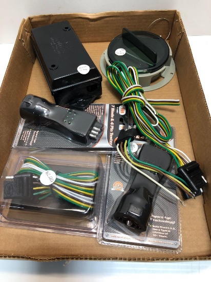 Trailer electric plugs& sockets,7 blade& 4 pin testers,trailer plastic junction box,more