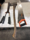 Hedge trimmer,axe,handsaw