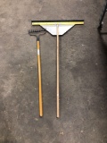 Garden rake reinforced squeegee/car/trailer cleaner