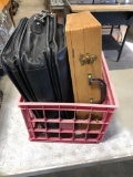 Shoulder briefcase/satchel, vintage wooden artist box,plastic crate